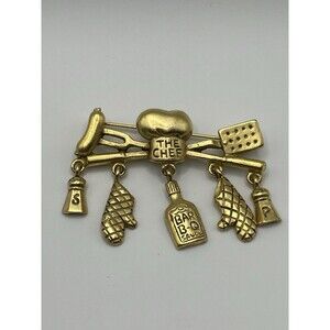 Vintage Danecraft Brooch Chef Barbecue Theme Dangle Charms NOS